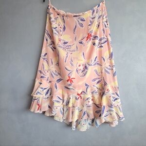 NWOT, SEE BY CHLOÈ SILK RED, YELLOW, PRINT, FRILL SKIRT, SIZE US 10,